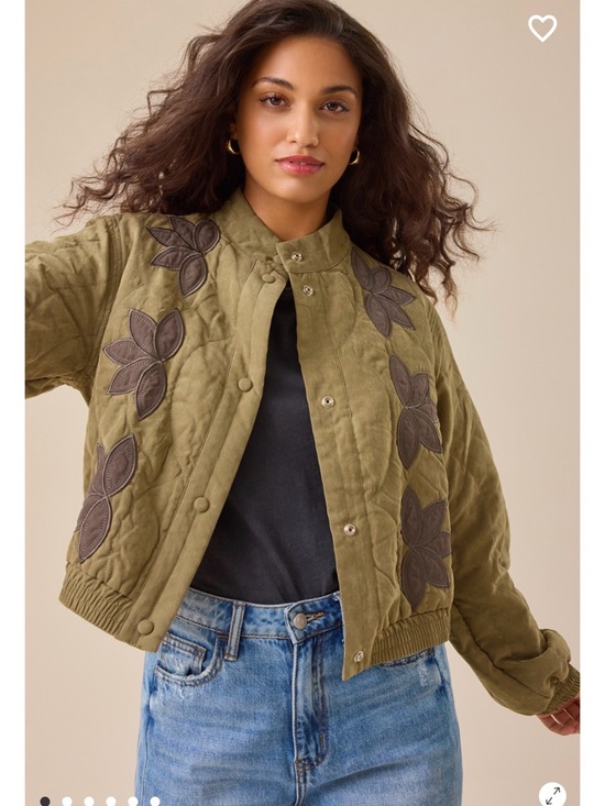 Altar'd State Jackets & Blazers - Altar'd State Olive Quilted Bomber with Brown Floral Appliqué